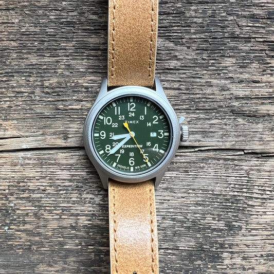 Expedition 40mm Leather Strap Watch, Olive