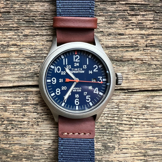 Expedition Scout 40mm Fabric Strap Watch, Navy/Brown
