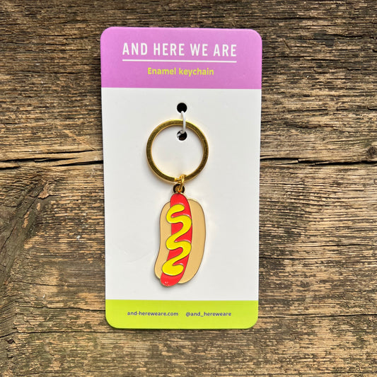 Hot Dog Enamel Keychain