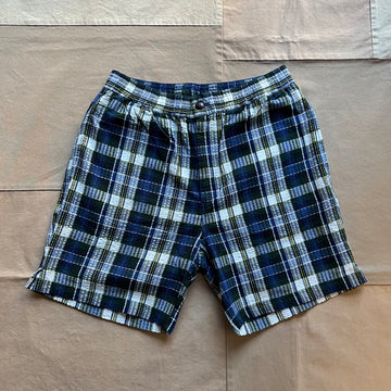 Sault Drawstring Seersucker Weave Shorts, Multi Check Navy