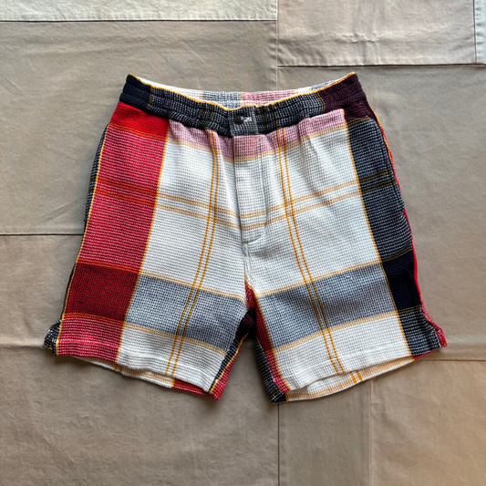 Sault Drawstring Waffle Weave Shorts, Navy Red Check