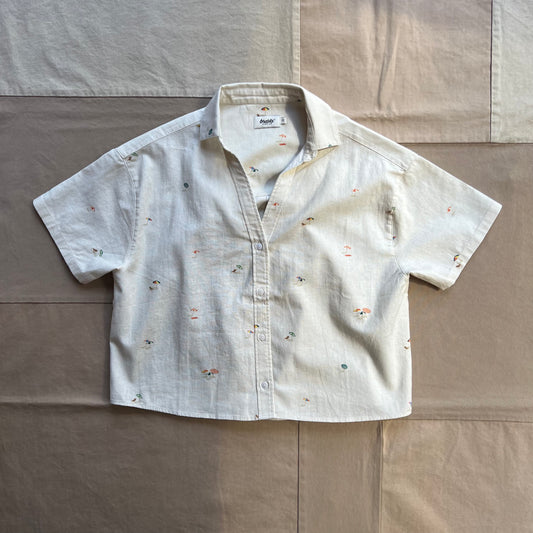 Beach Please Cropped Blouse, Ecru