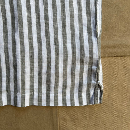 Striped Linen Camp Collar Shirt, Olive