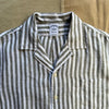 Striped Linen Camp Collar Shirt, Olive