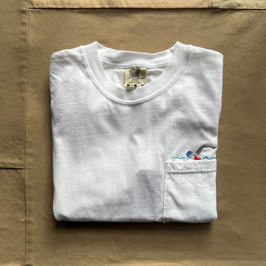 Swimmer Embroidered Pocket T-Shirt, White