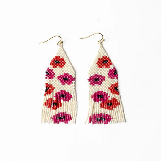 Delilah Poppy Beaded Fringe Earring, Pink/Red