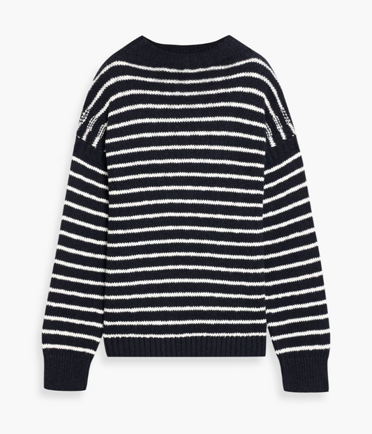 Harbor Stripe Sweater in Cotton, Dark Navy/Ivory