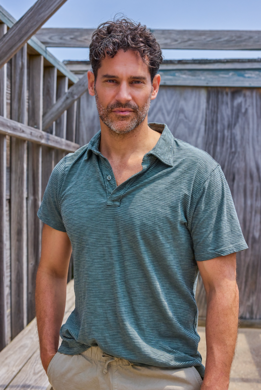 Short Sleeve Striped Supima Polo, Rye Grass