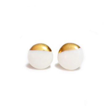 Gold Dipped Stud Earrings, White