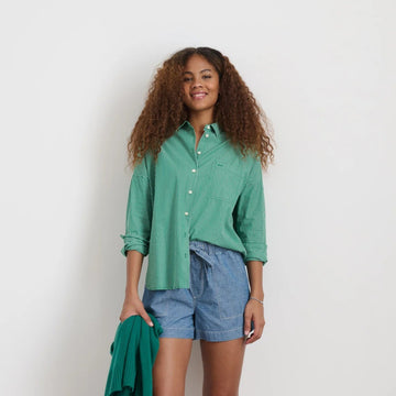 Jo Shirt in Belle Stripe, Green/White