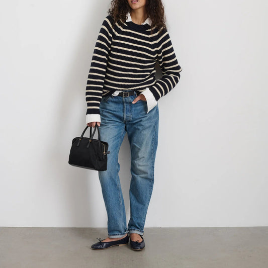 Amalie Pullover Sweater in Stripe, Navy/White