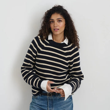 Amalie Pullover Sweater in Stripe, Navy/White