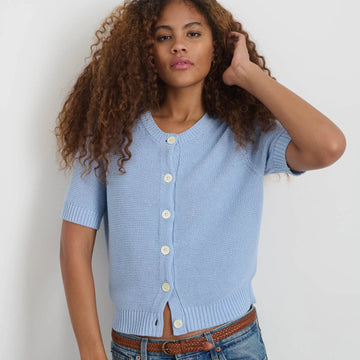 Elle Sweater in Linen Cotton, Hydrangea