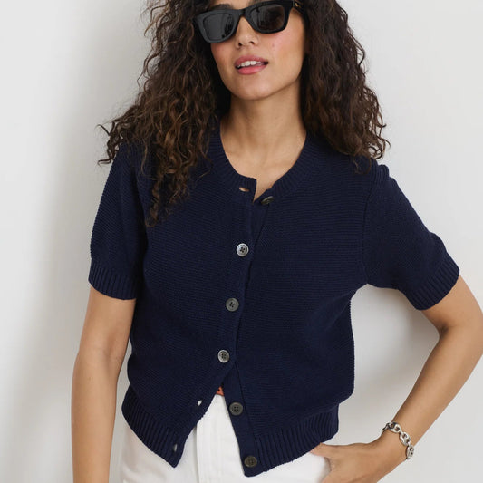 Elle Sweater in Linen Cotton, Navy Night