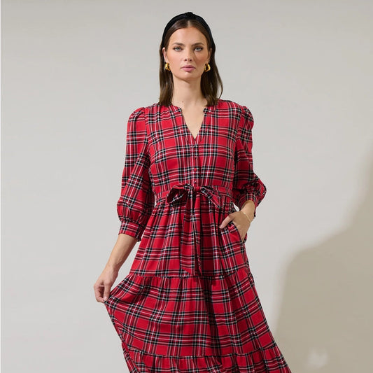 Boswell Tartan Plaid Yanis Button Up Midi Dress