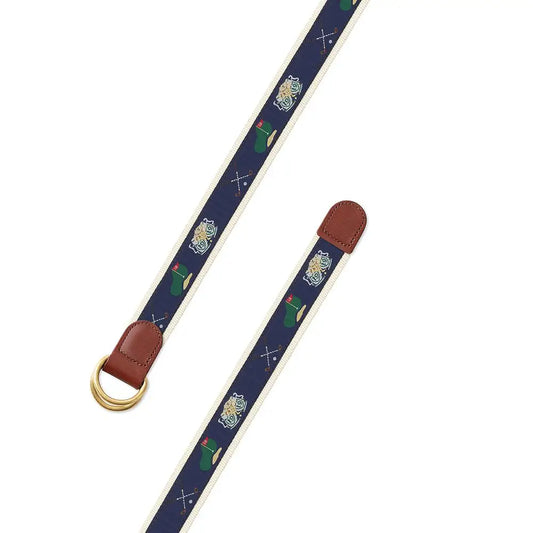 Golf Motif D-Ring Belt, Navy/Natural