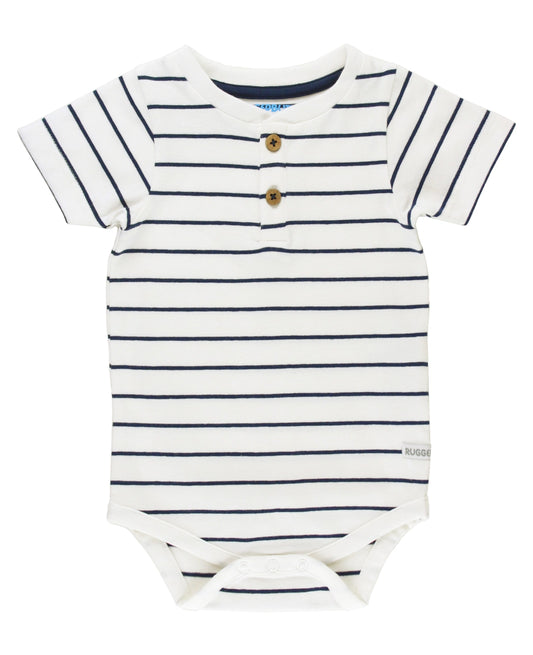 Stripe Short Sleeve Henley Onesie, White/Navy