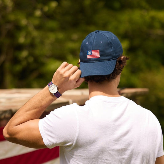 Nautical American Flag Needlepoint Cap, Navy