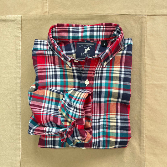 Long-Sleeve Madras Button Down, Strawberry Banke