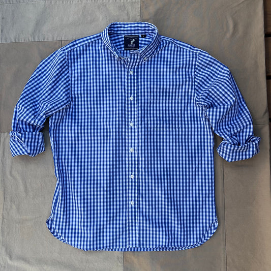 Gingham Cotton Long Sleeve Button Down, Royal Blue