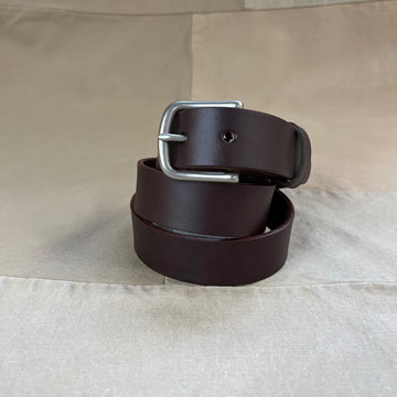 All Around Riveted Leather Belt, Dark Brown/Nickel Buckle
