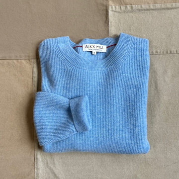Jordan Sweater in Light Weight Cashmere, Frost Blue