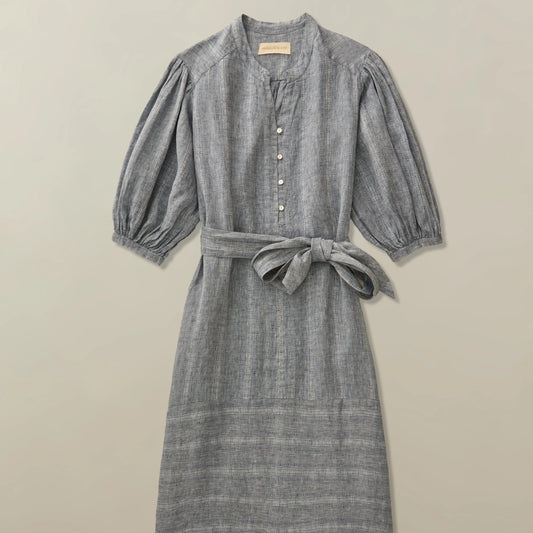 Women's Marrakech Dress in Linen Jacquard, Ocean Stripe