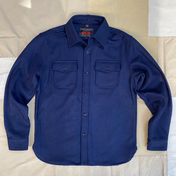 CPO Wool Button Down Shirt, Navy Blue