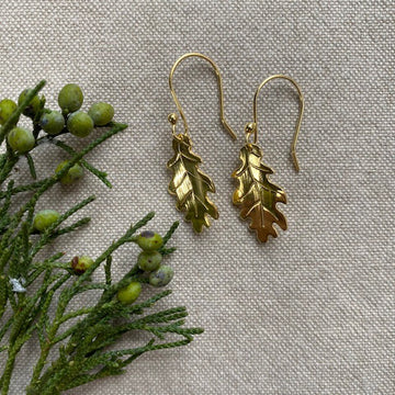 Oak Leaf Earrings, Gold