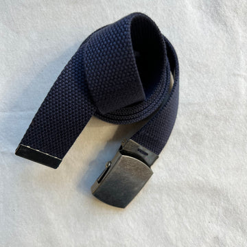 Cotton Solid Military Belt, Navy/Antique Silver