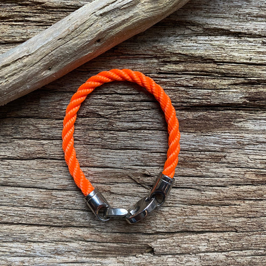 Elsewhere Single Rope Bracelet, Buoy Orange/Polished Steel