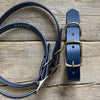 Leather Dog Collar & Leash, Navy Leather