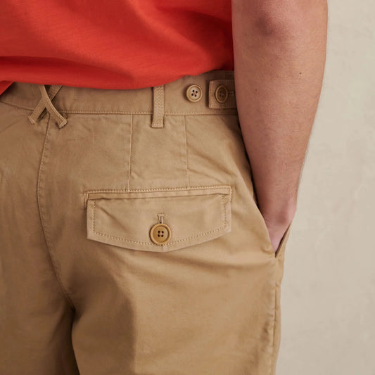 Flat Front Short in Vintage Wash Chino, Faded Khaki