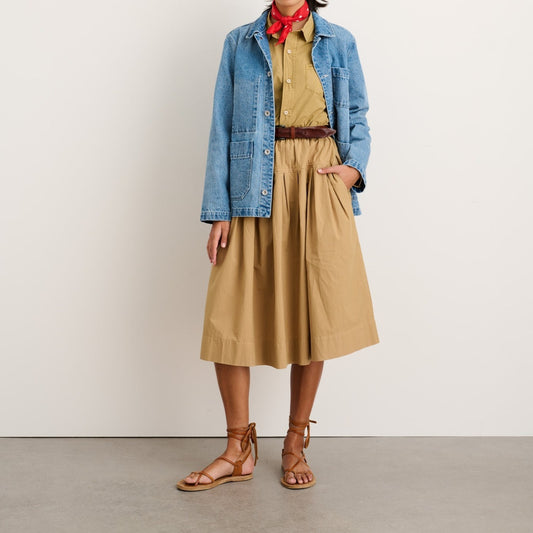 June Pull-On Skirt in Paper Cotton, Vintage Khaki
