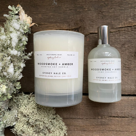 Woodsmoke + Amber Candle or Room Spray, by Sydney Hale