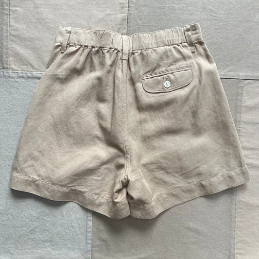 Pleated Short in Twill Linen, Vintage Khaki