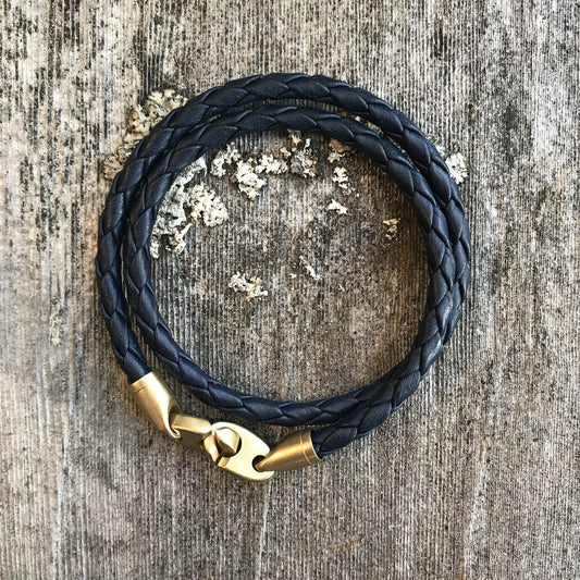 Journey Double Leather Rope, Navy/Brass