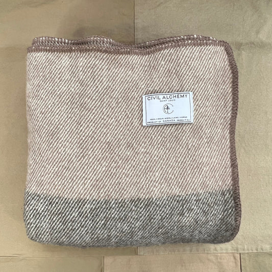 Virgin Wool Throw Taupe with Grey Stripe