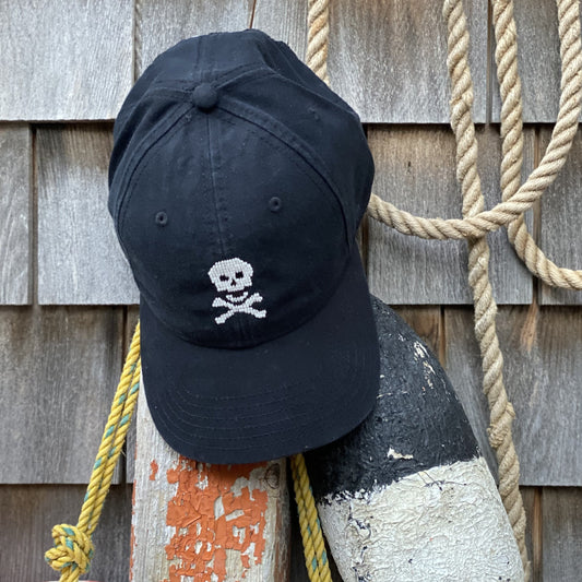 Skull and Cross Bones Needlepoint Cap, Black