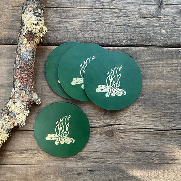 Leather Campfire Coasters, Pine