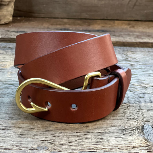 Custom Fish-Hook Leather Belt, Chestnut