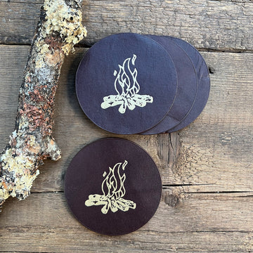Leather Campfire Coasters, Dark Brown